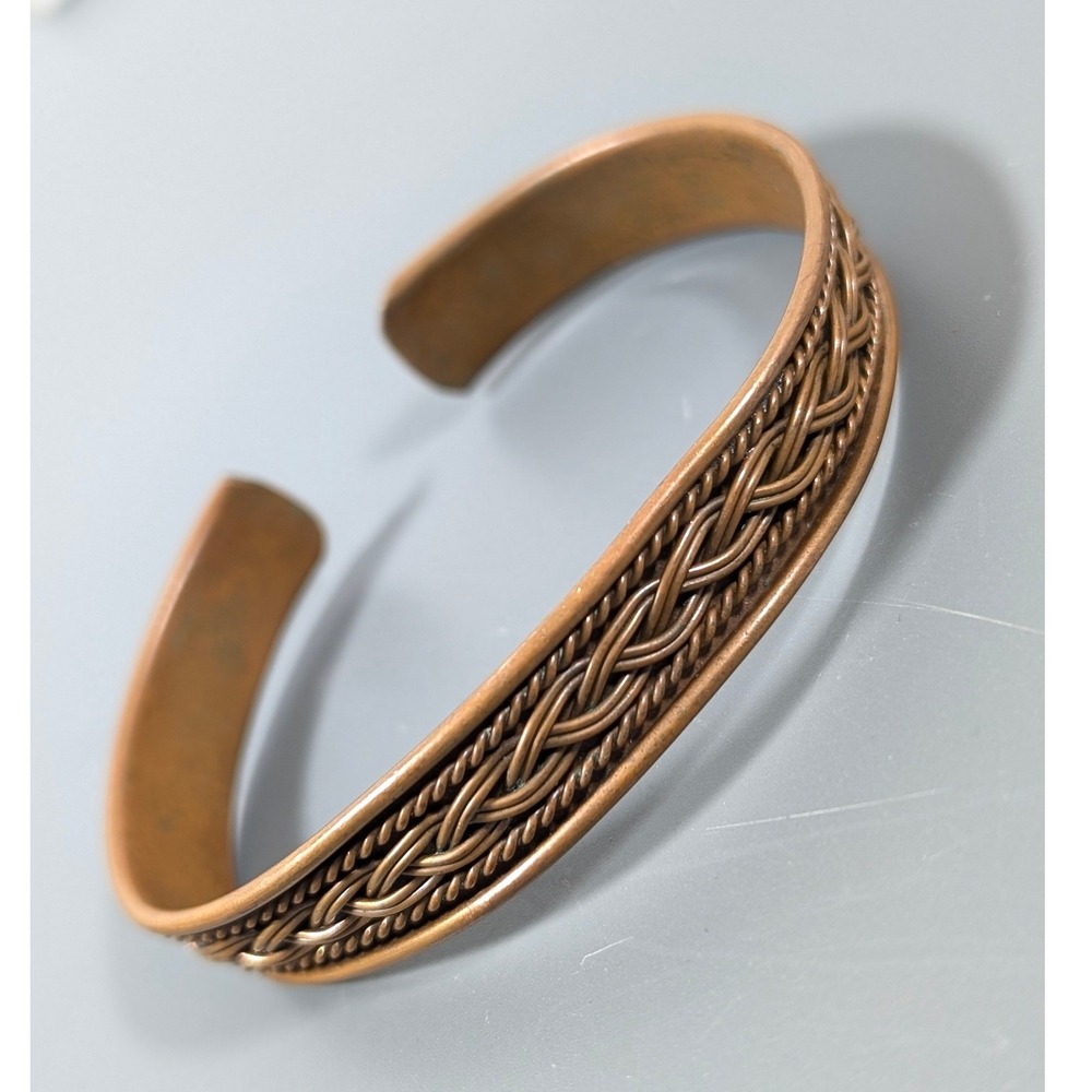 Vintage Copper Braided Cuff Bracelet Celtic Boho Southwestern 6.5" Patina